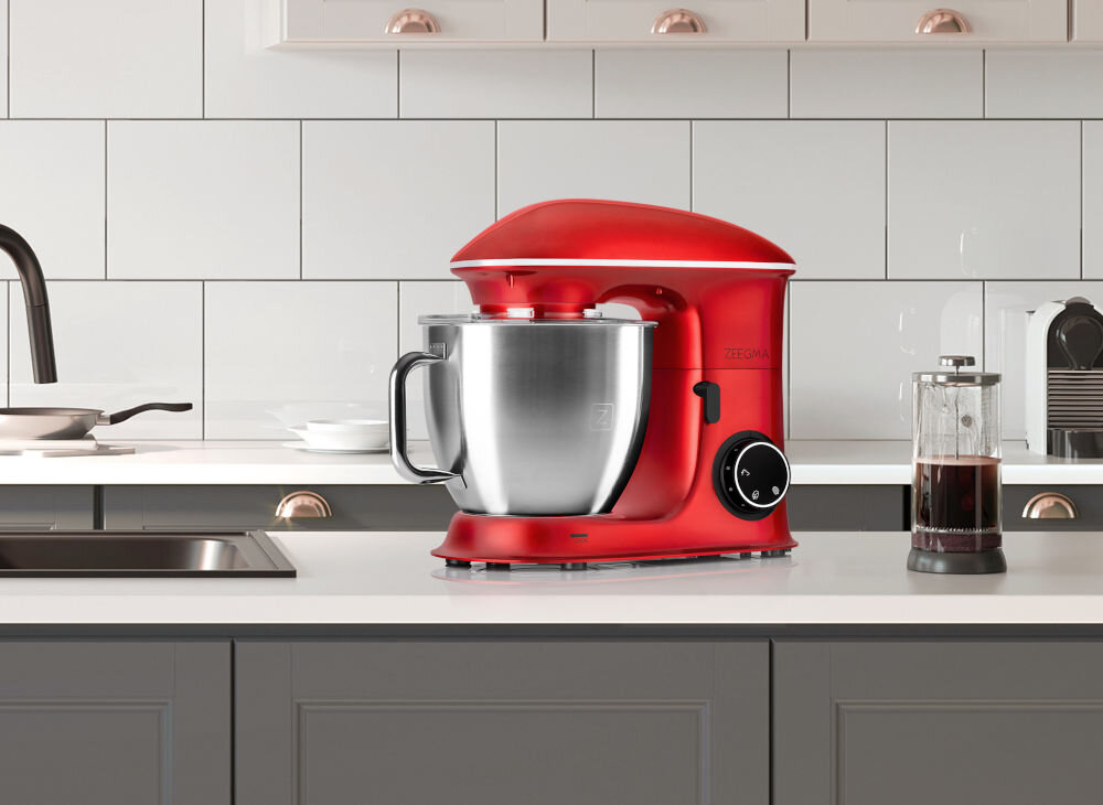Robot kuchenny planetarny ZEEGMA Planeet Chef Czerwony (2200W) silnik moc szczytowa 2200 W wyjątkowa wydajność najbardziej wymagające zadania mieszanie ugniatanie metalowy napęd Metal Gear System efektywne działanie płynność pracy w kazdej kuchni 