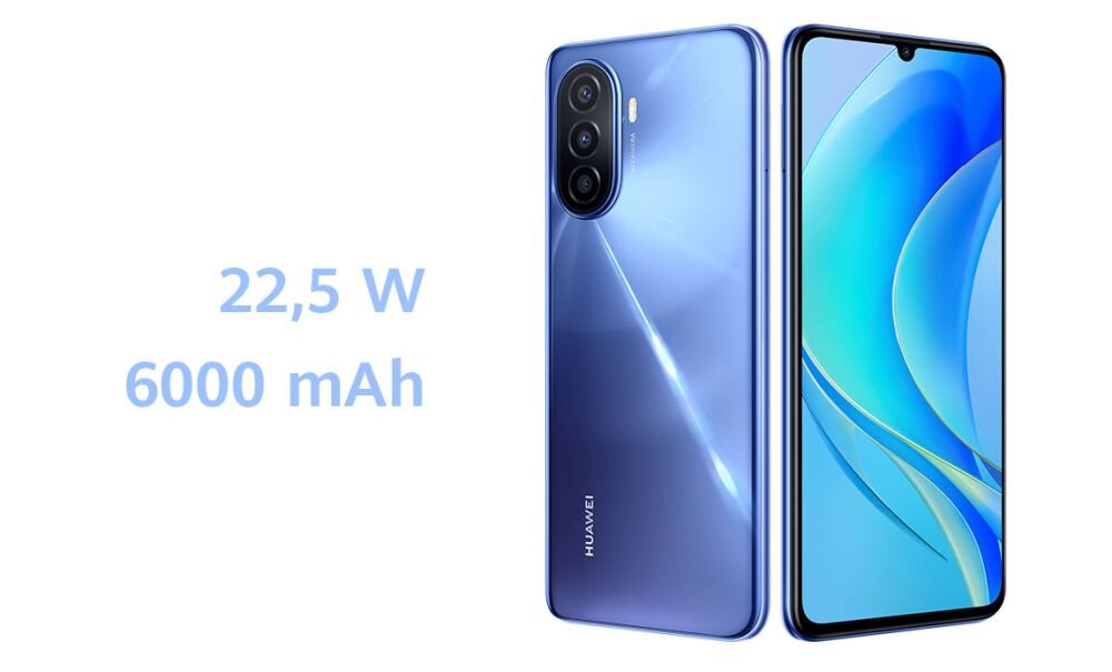 Smartfon HUAWEI Nova Y70  ekran bateria aparat procesor ram pamięć pojemność rozdzielczość zdjęcia filmy opis dane cechy blokady system łączność wifi bluetooth obudowa szkło odporność porty muzyka transfer sieć przekątna matryca waga czujniki