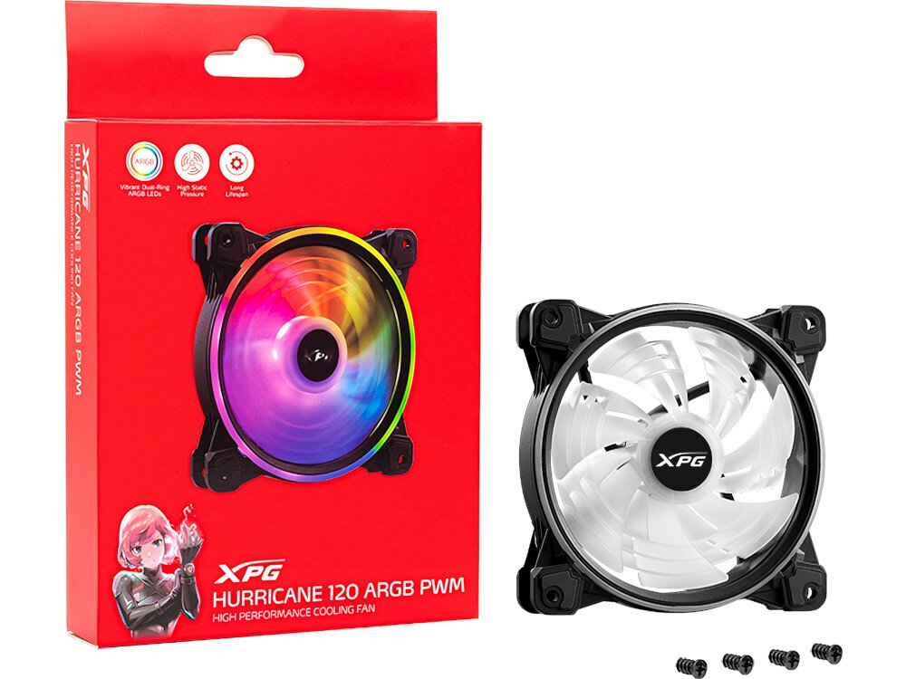 Wentylator XPG Hurricane 120 ARGB PWM opakowanie zawartość akcesoria