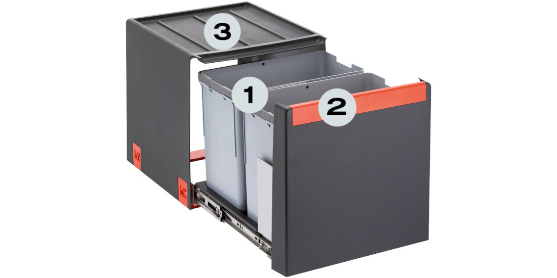 Sortownik odpadów FRANKE Cube 40 134.0039.332 2 x 14 l Duża pojemność wymiary długość szerokość głębokość dwa pojemniki system segregacji potrzeby porządek wygoda komfort