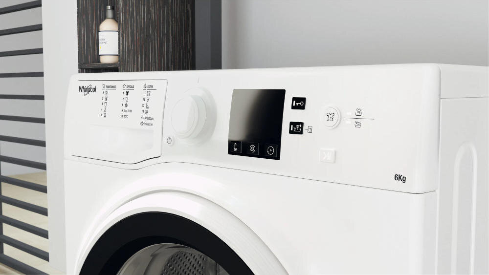 WHIRLPOOL WRBSS 6215 W EU pralka panel sterowanie funkcje programy czytelny wyświetlacz czas koniec cykl