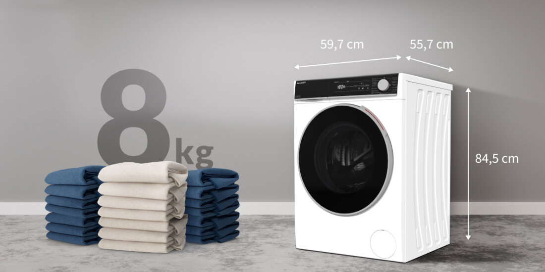 Pralka SHARP ES-NFH814CWA-PL 8 kg 1400 obr A pojemna pojemnosc 8kg funkcjonalna wymiary