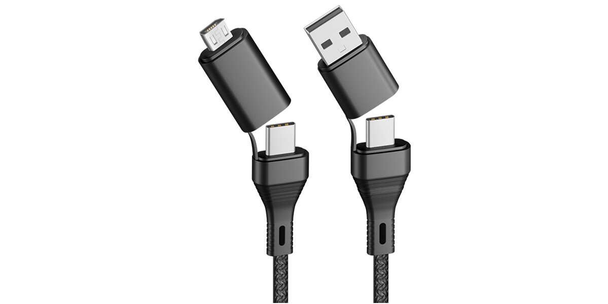 Kabel USB-USB Typ-C - USB Typ-C-Lighning FOREVER 1.2 m Core GSM117838 Czarny Uniwersalny kabel USB 4 w 1 USB-A/USB-C/microUSB Odpowiednie parametry gwarantują stabilność i dużą prędkość transferu