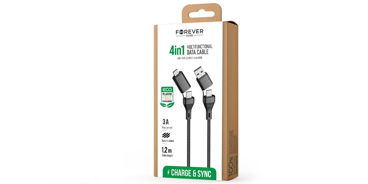 Kabel USB-USB Typ-C - USB Typ-C-Lighning FOREVER 1.2 m Core GSM117838 Czarny Wysoka jakość