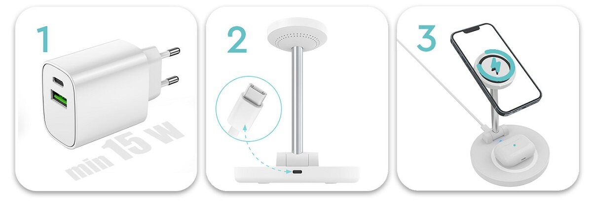 Ładowarka indukcyjna FOREVER Core MagSecure MSF-210 15W+5W Biały Jak korzystać z ładowarki bezprzerwowej 2 w 1?