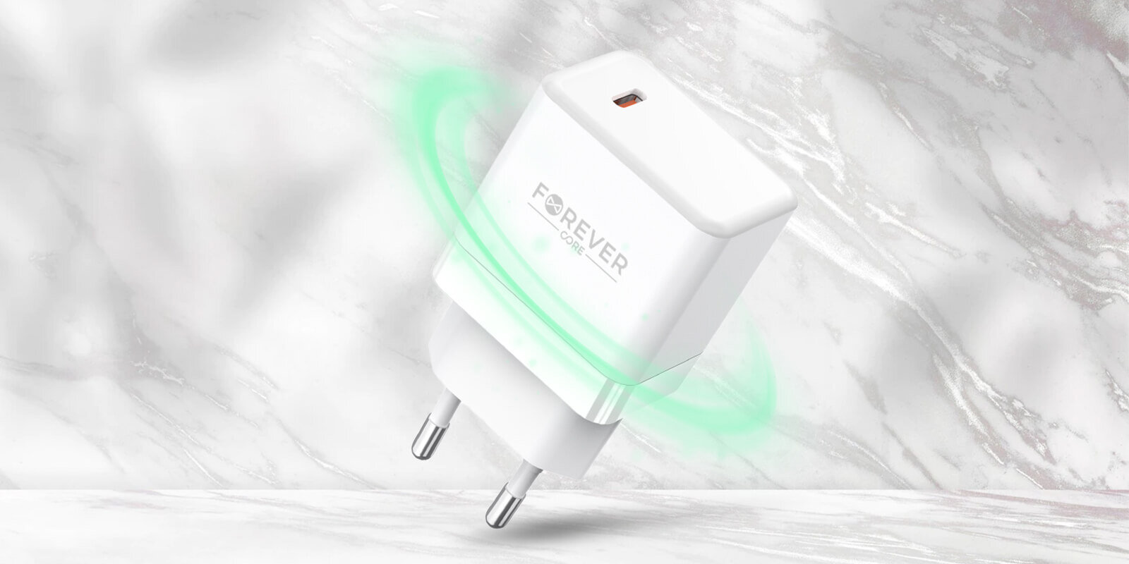 Ładowarka sieciowa FOREVER Core 20W USB-C Biały Poznaj technologię szybkiego ładowania Power Delivery