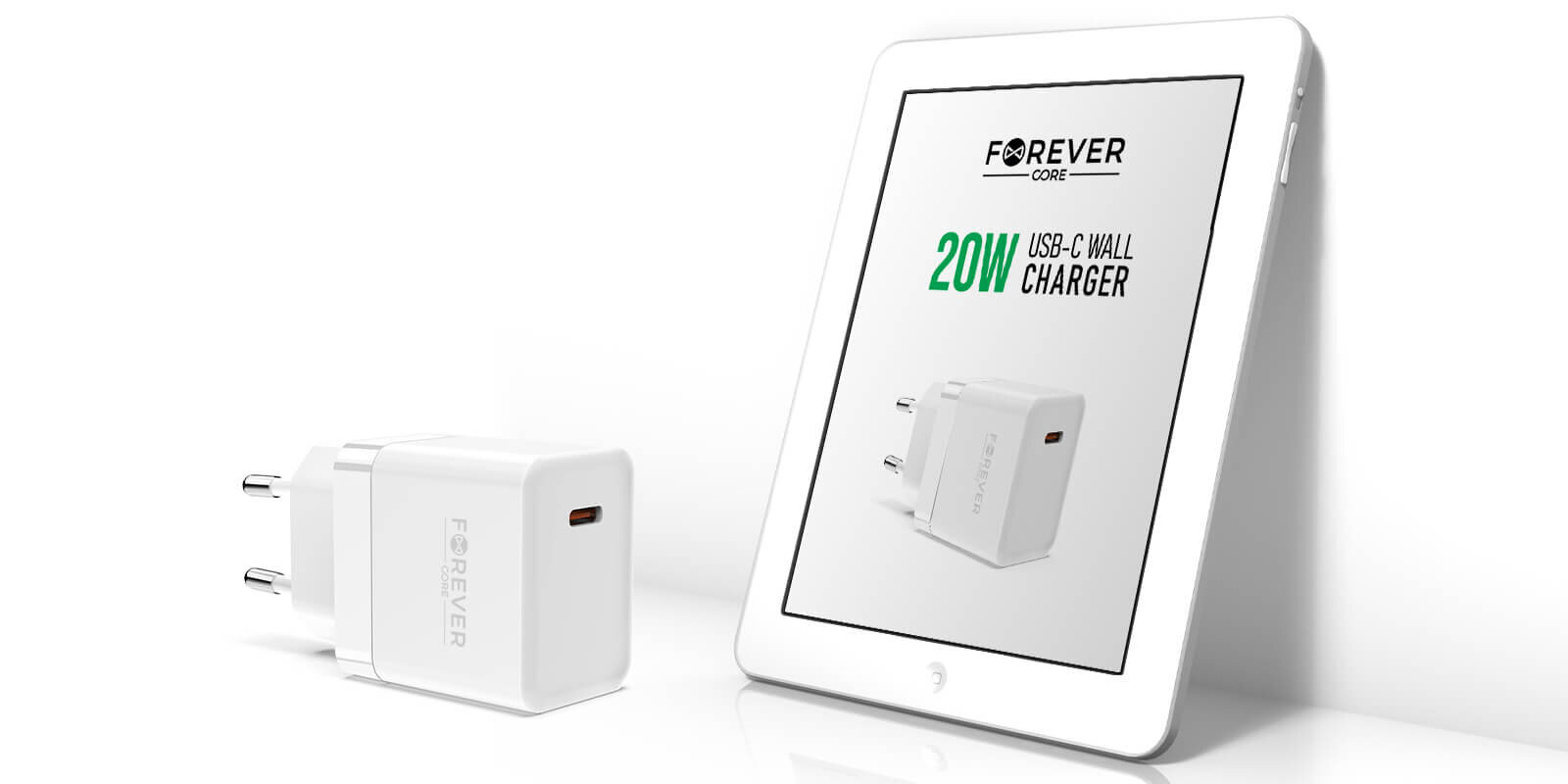 Ładowarka sieciowa FOREVER Core 20W USB-C Biały Telefon i tablet ładuj tą samą ładowarką o mocy 20 W