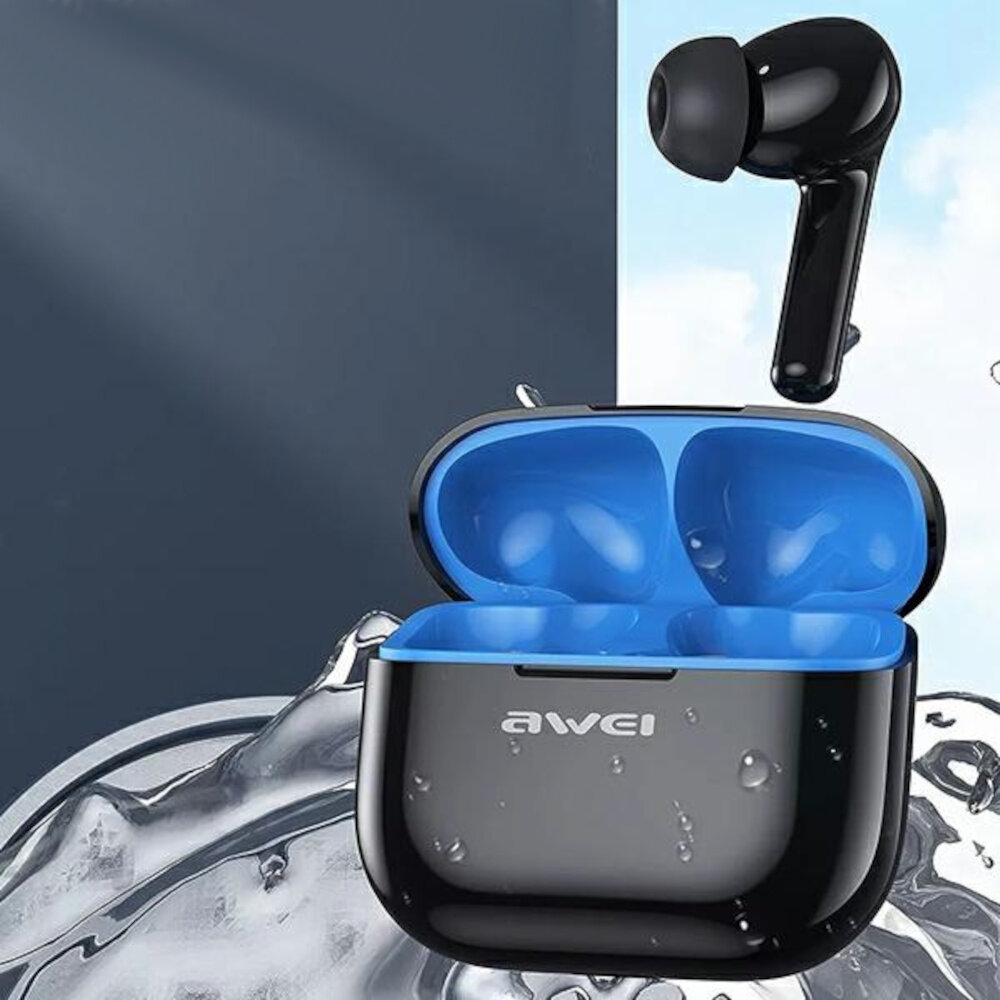 Słuchawki douszne AWEI T1 Pro Czarny design komfort lekkość dźwięk jakość wrażenia słuchowe ergonomia lekkość sport aktywność podróże czas pracy działanie akumulator