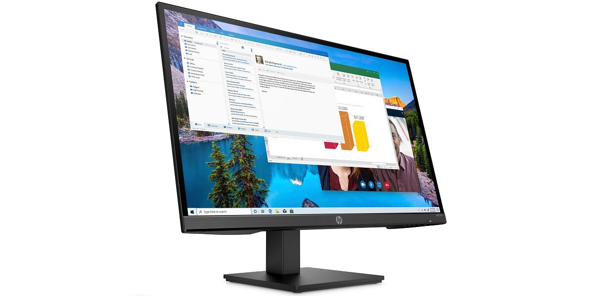 Monitor HP M27ha 27 1920x1080px IPS wyświetlacz cale funkcjonalność matryca odświeżanie reakcja złącza rozdzielczość ekran biuro dom praca rozrywka USB wideo audio jasność kontrast przekątna LED