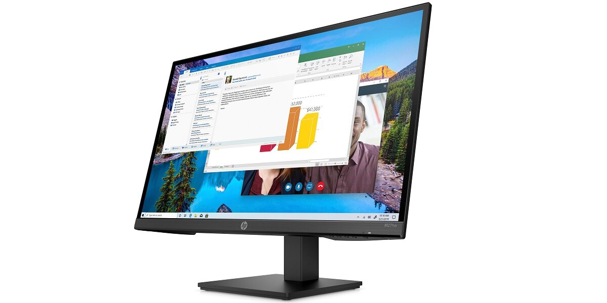 Monitor HP M27ha 27 1920x1080px IPS wyświetlacz cale funkcjonalność matryca odświeżanie reakcja złącza rozdzielczość ekran biuro dom praca rozrywka USB wideo audio jasność kontrast przekątna LED