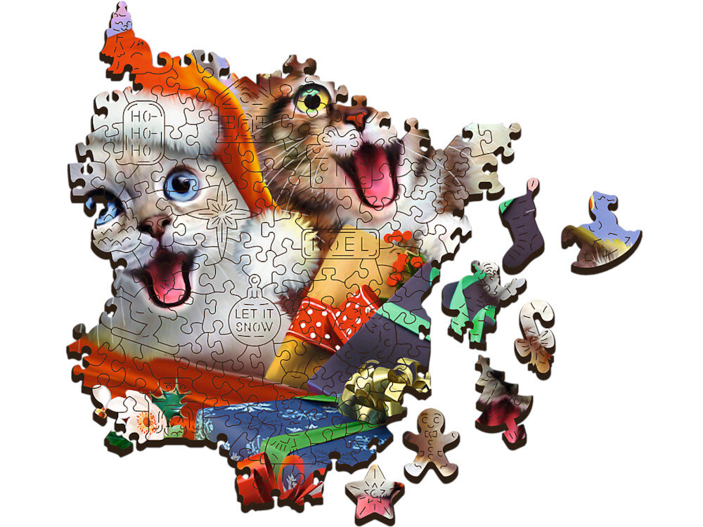 Puzzle TREFL Wood Craft swiateczne kotki 20172 (500 elementow) nieregularne figurki elementy