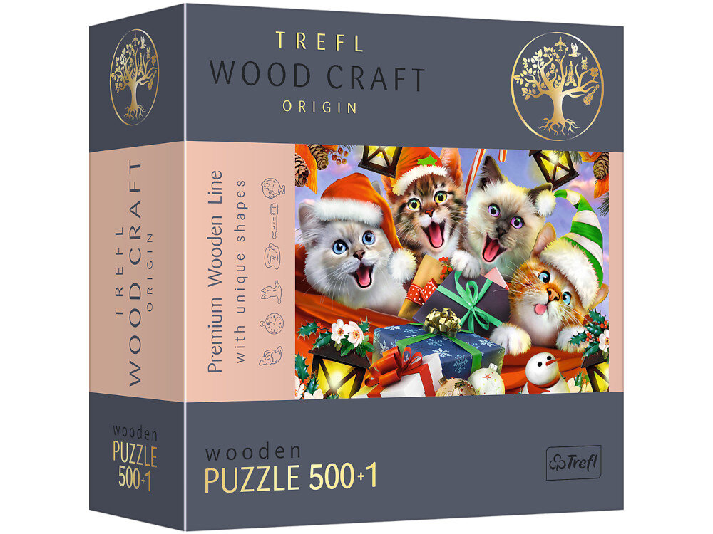 Puzzle TREFL Wood Craft swiateczne kotki 20172 (500 elementow) ekologiczne przyjazne srodowisku