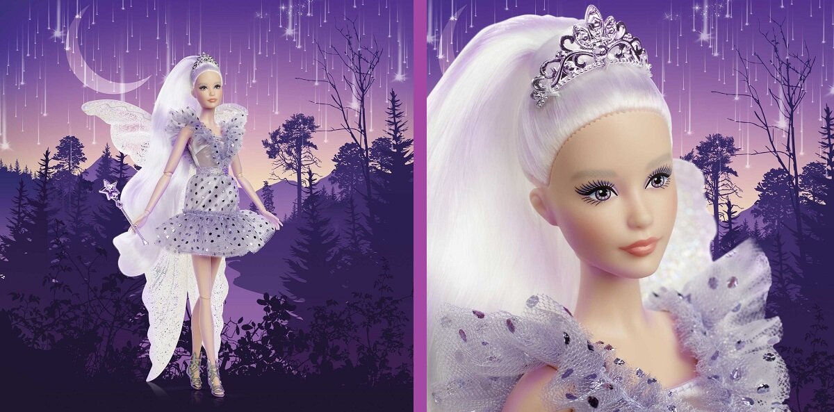 Lalka Barbie Signature Wróżka Zębuszka HBY16 akcesoria księżniczki sukienka falbanki brokat błysk skrzydła włosy monety opakowanie prezent dzieci zabawa