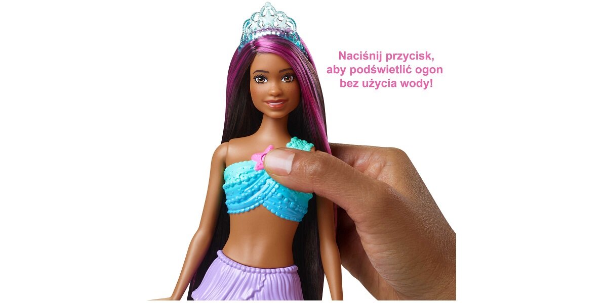 Lalka Barbie Dreamtopia Syrenka Migoczące światełka HDJ37 Świecąca prezent dziewczynka woda ogon towarzyszka przygody ląd woda przycisk gwizdka gorset płetwy księżniczka stylizacja