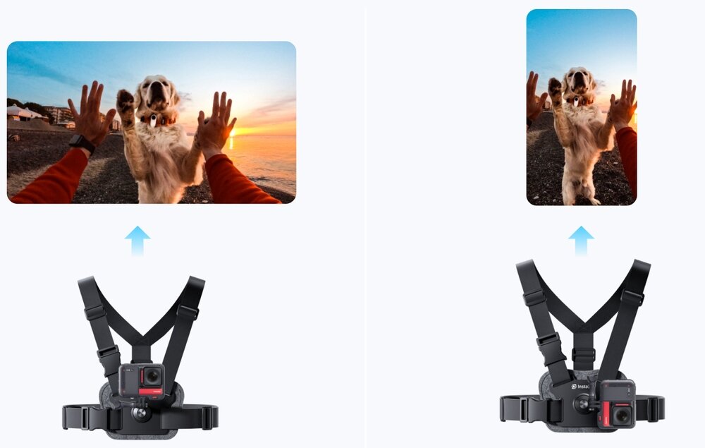 Insta360 Chest Strap opcje montażu kamery w mocowaniu