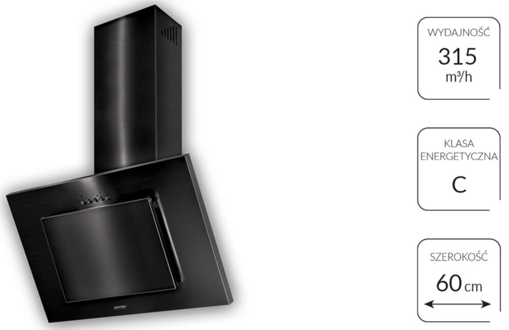 Okap MPM 60-OV-09N standardowy 3-stopniowy zakres predkosci dwa tryby wyciag pochlaniacz wilgoci