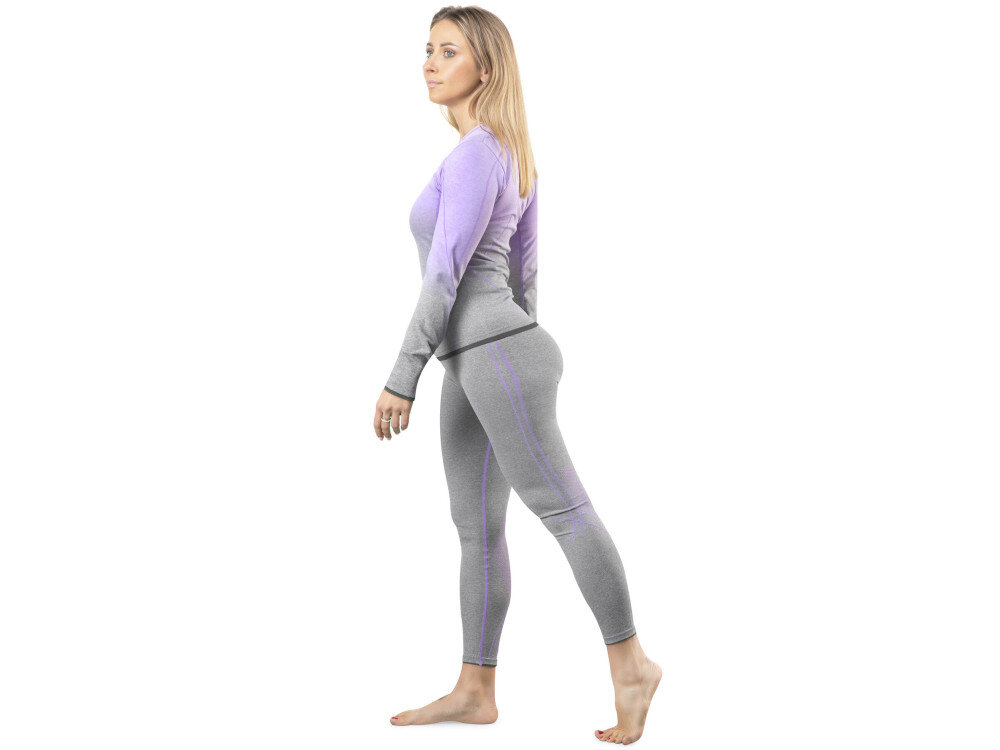Bielizna termoaktywna SPOKEY Flora Set (rozmiar L-XL) Fioletowo-szary materiał szybko schnie pozostaje miękki przewiewny konserwować zgodnie z informacjami umieszczonymi na etykietach bluzy i spodni