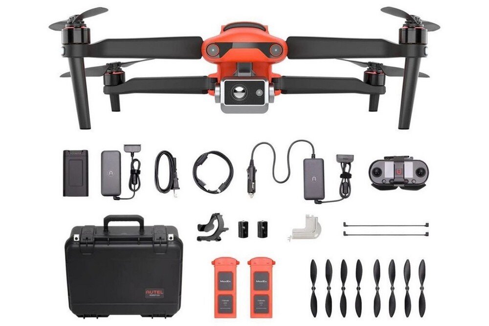 Dron AUTEL ROBOTICS Evo II Dual 640T  bateria lot sterowanie akrobacje czas lotu zasięg funkcje lądowanie kamera rozdzielczość filmy zdjęcia nagrywanie jakość ładowanie aplikacja przesył pilot śmigła stabilizacja fotografia waga wymiary konstrukcja obudowa korpus ramiona silnik