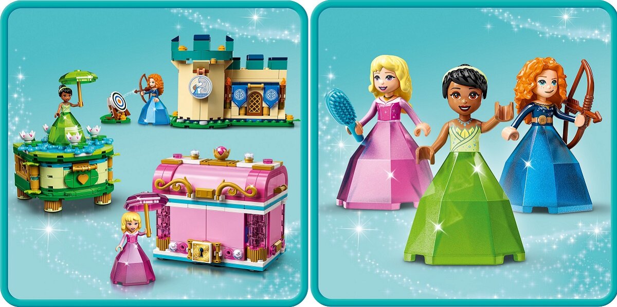 LEGO Disney Princess Zaklęte twory Aurory, Meridy i Tiany 43203 Dobrze znane postacie i sceny