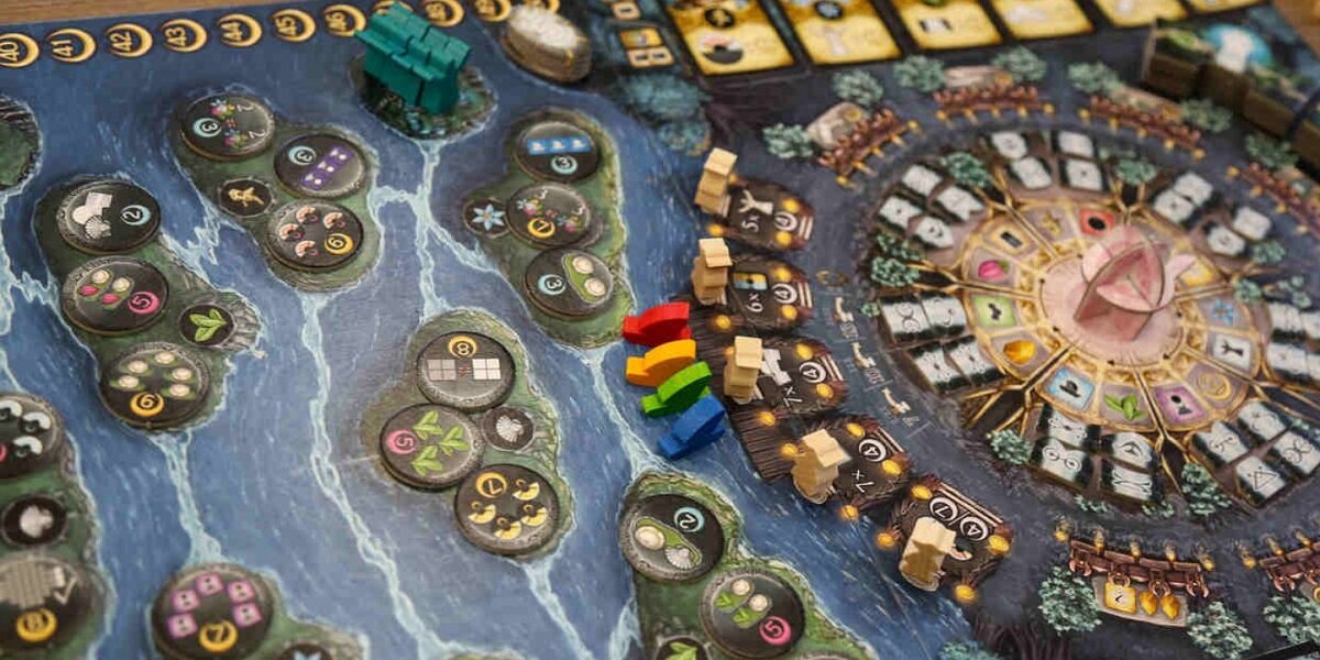 Gra planszowa PORTAL GAMES Bonfire plansza kafelki zadania portale żetony statek nowicjusz instrukcja fantasy ognisko akcja rozrywka dzieci młodzież planeta ludzie