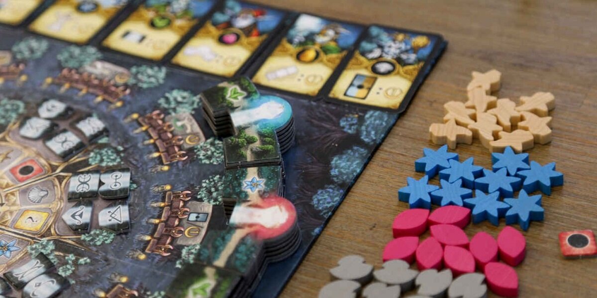 Gra planszowa PORTAL GAMES Bonfire plansza kafelki zadania portale żetony statek nowicjusz instrukcja fantasy ognisko akcja rozrywka dzieci młodzież planeta ludzie