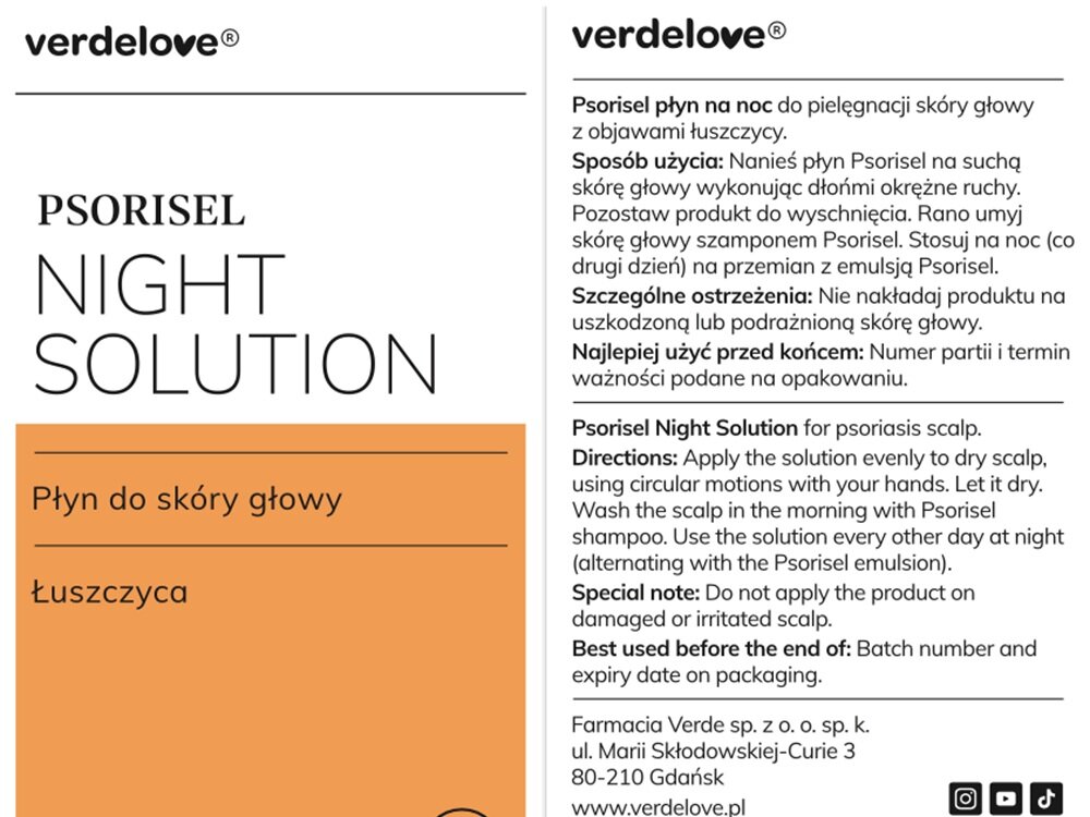 Płyn VERDELOVE Psorisel na łuszczycę 150 ml równimierne działanie, stosować z szamponem