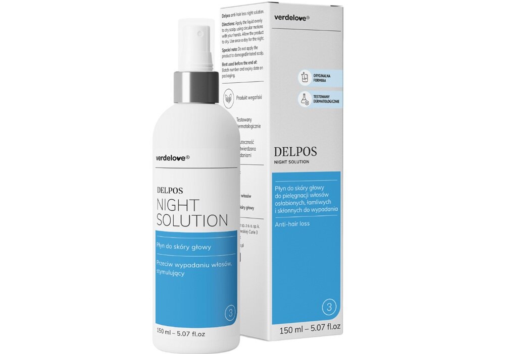 Płyn VERDELOVE Delpos Przeciw wypadaniu włosów 150 ml na różne przyczyny wypadania włosów, poprawa mikrokrążenia, pozytywne działanie