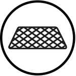 Czarny symbol kratki w okręgu, przypominający perforowaną powierzchnię.