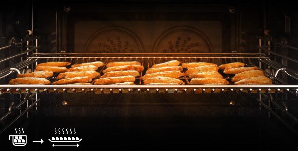 SAMSUNG-BESPOKE-NQ5B6753CAN-U2 funkcja air fry gorące powietrze pieczona potrawa taca smaczne frytki ziemniaki warzywa eliminacja tłuszcz chrupiące zrumienione soczyste piekarnik