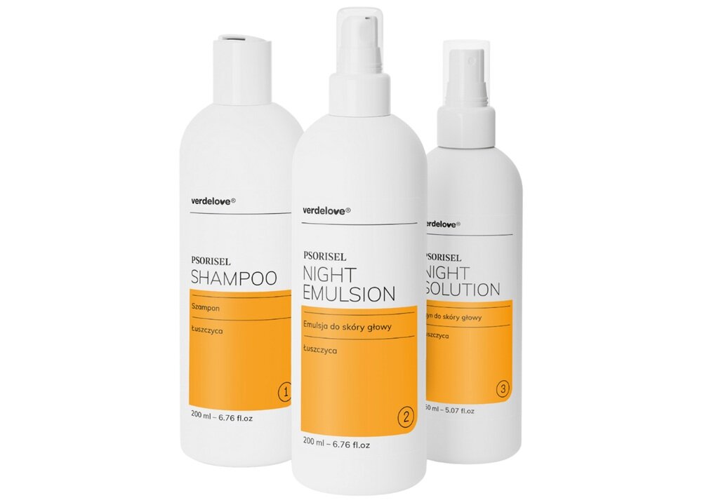 Zestaw VERDELOVE Psorisel na łuszczycę 3 sztuki zmniejszenie świądu skóry, łagodzi stany zapalne, zmiękcza naskórek, regeneracja, złuszczenie