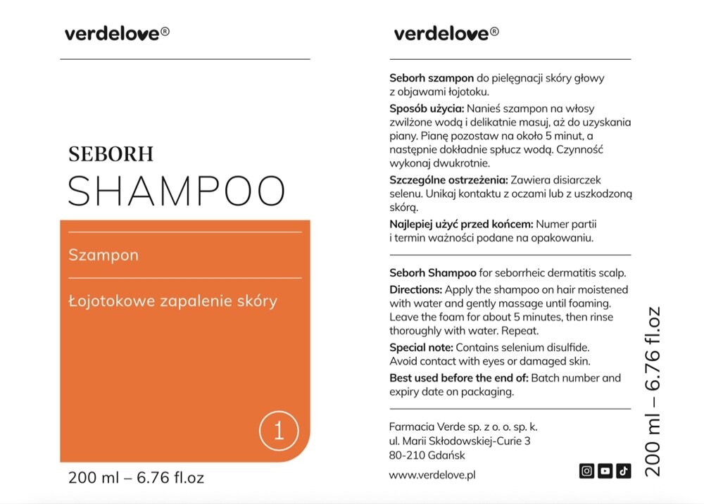 Szampon VERDELOVE Seborh Na łojotokowe zapalenie skóry 200 ml delikatnie wmasować, spłukać ciepłą wodą