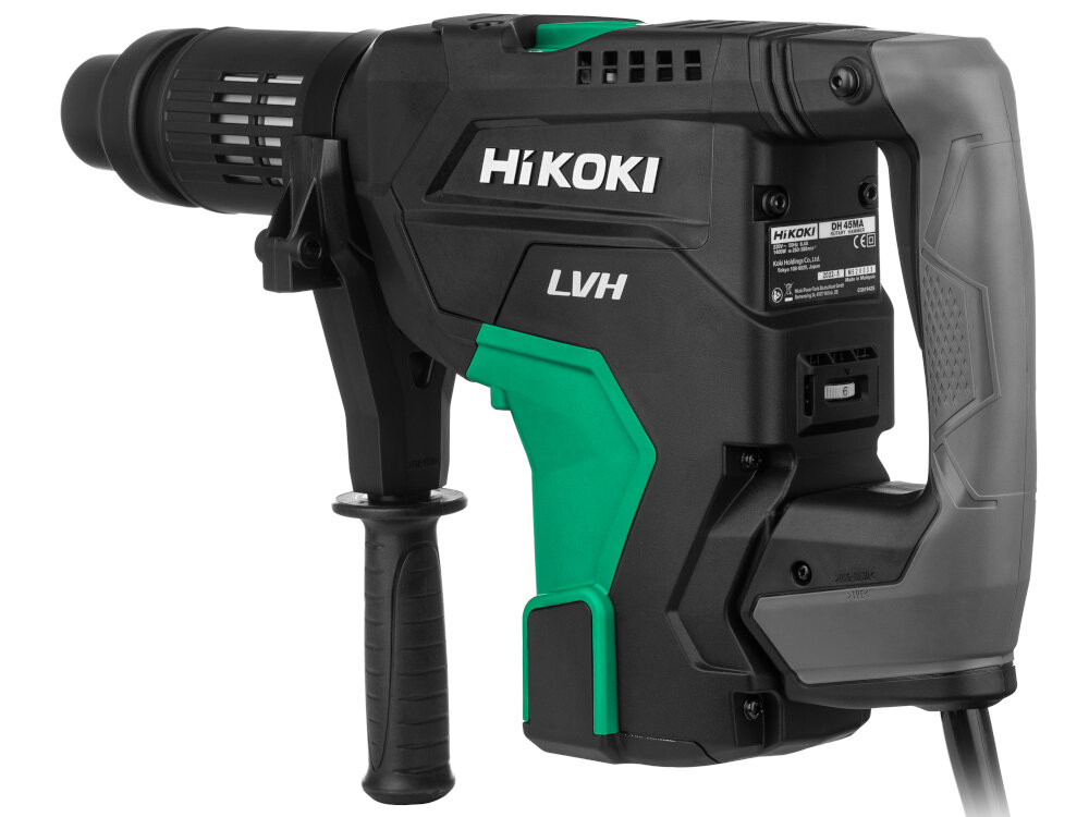 Młotowiertarka HIKOKI DH45MA WSZ tradycyjny silnik komutatorowy moc 1400 W predkosc do 380 obr/min energia pojedynczego udaru 11,4 J czestotliwosc do 2900 ud/min do intensywnej eksploatacji