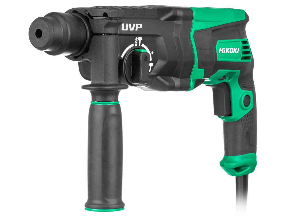 Młotowiertarka HIKOKI DH28PCY2 WSZ solidny uchwyt do użytkowania w warunkach domowych w profesjonalnych warsztatach ergonomiczna rekojesc glowna rekojesc boczna antyposlizgowa okladzina wygodne trzymanie wiertarki system antywibracyjny UVP