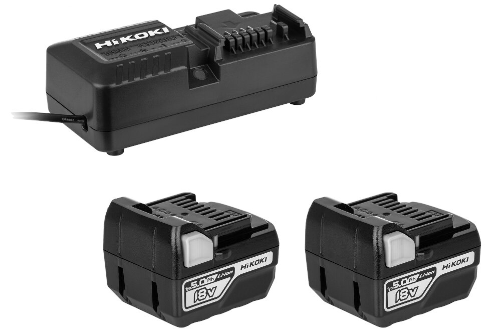 Młotowiertarka HIKOKI DH18DPC WPZ silnik bezszczotkowy predkosc 950 obr/min zasilanie akumulator Li-Ion 18 V pojemnosc 5,0 Ah ladowarka w zestawie 2 akumulatory