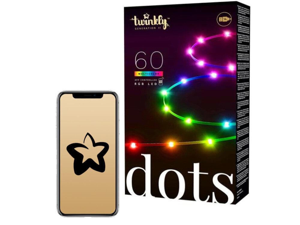 Taśma LED TWINKLY Dots TWD060RGB-T 3 m Wi-Fi-Bluetooth aplikacja mobilna Twinkly sterowanie głosem Google Assistant Amazon Alexa Apple Home Kit