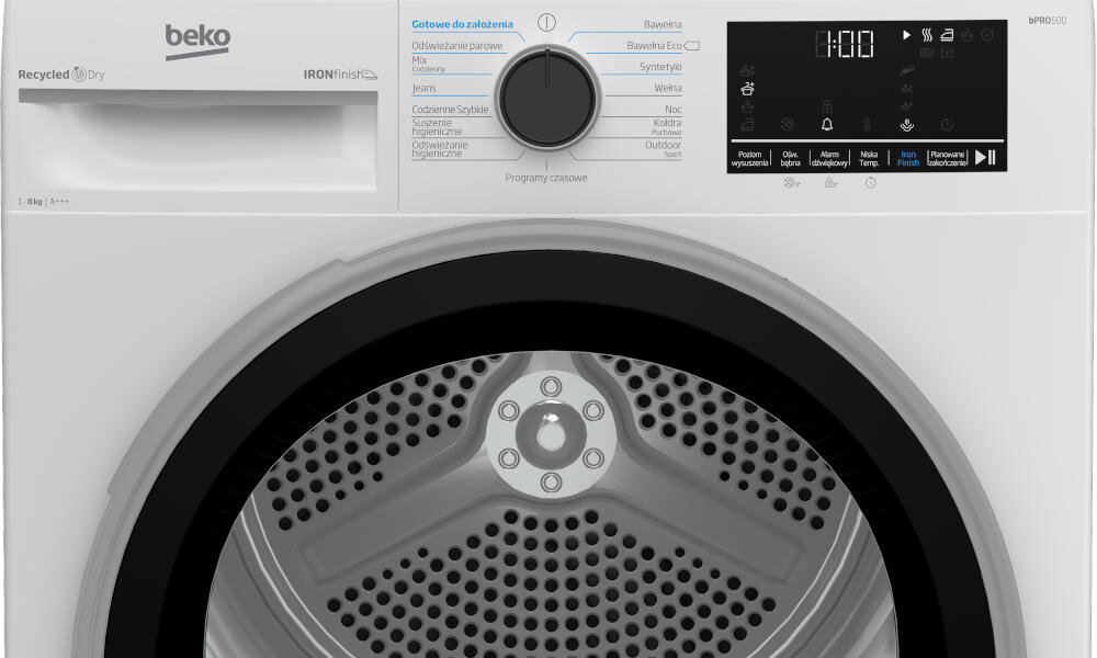 BEKO suszarka funkcje suszenie oświetlenie bęben wskaźnik woda filtr sygnał dźwiękowy zabrudzenie czyszczenie blokada rodzicielska