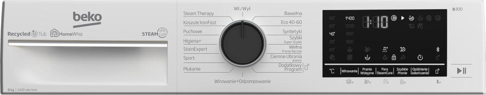 BEKO B3WFU58415WPBS wyświetlacz elektroniczny pokrętło komfortowa obsługa sterowanie program temperatura
