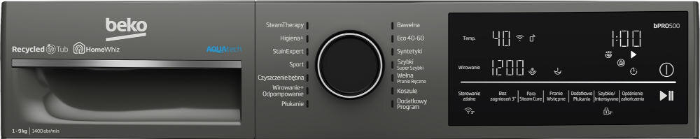BEKO B5WFT89408MDC wyświetlacz elektroniczny pokrętło komfortowa obsługa sterowanie program temperatura