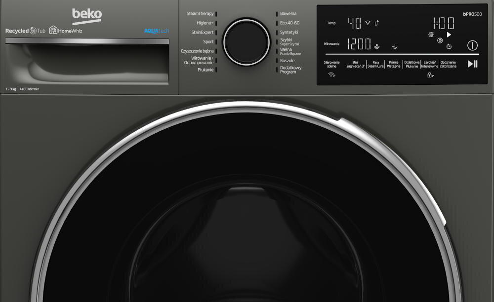 BEKO B5WFT89408MDC program pranie automatyczny koszule puchowe higiena sport płukanie bawełna eco syntetyki szybkie codzienne wełna ciemne zabezpieczenie zalanie blokada rodzicielska
