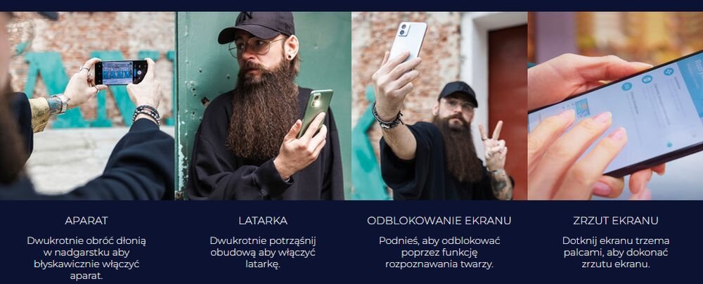 Smartfon MOTOROLA Moto G72  gesty instrukcja obsługa ułatwienie
