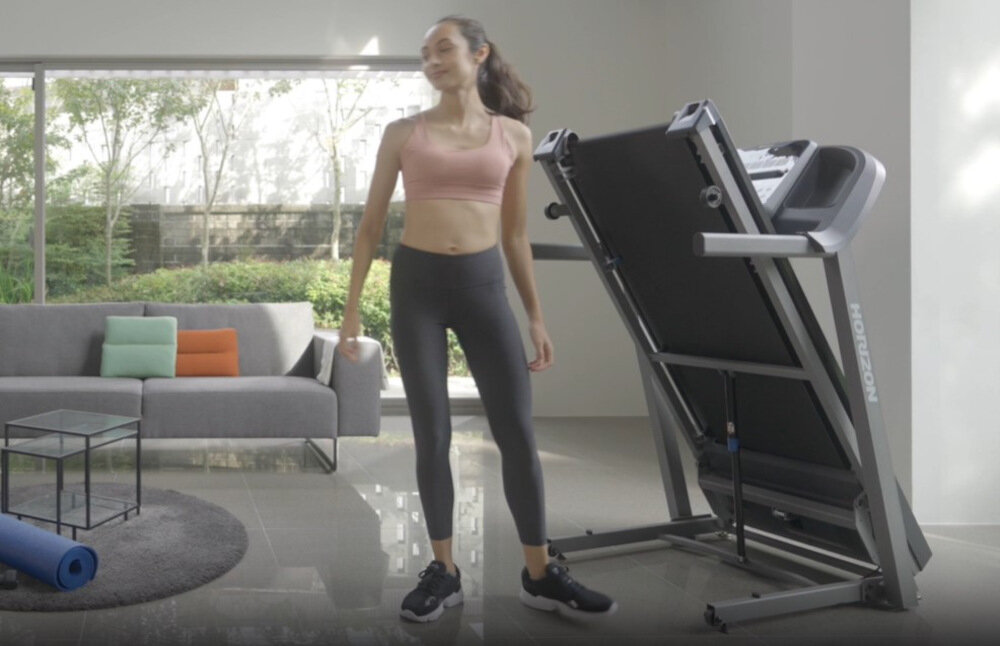 Bieżnia elektryczna HORIZON FITNESS eTR5.0 system FEATHER LIGHT FOLDING szeroki pas bieżny szerokość długość wymiary