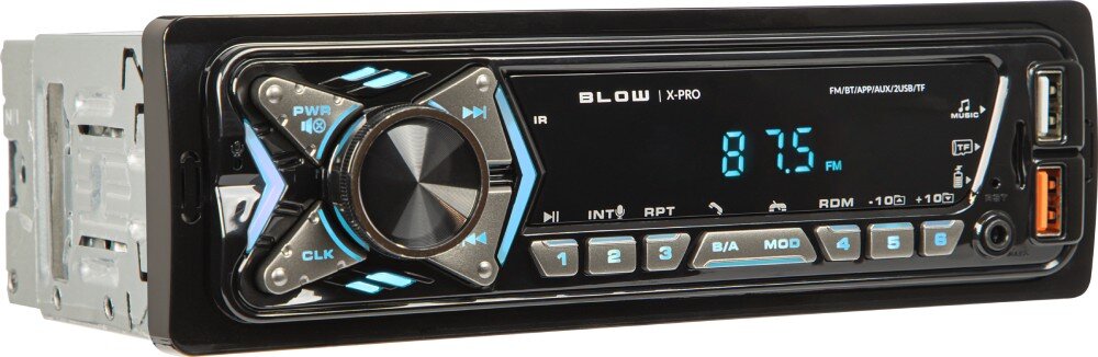 Radio samochodowe BLOW X-PRO 1 Bluetooth Pilot odtwarzanie porty USB-A karta pamięci AUX