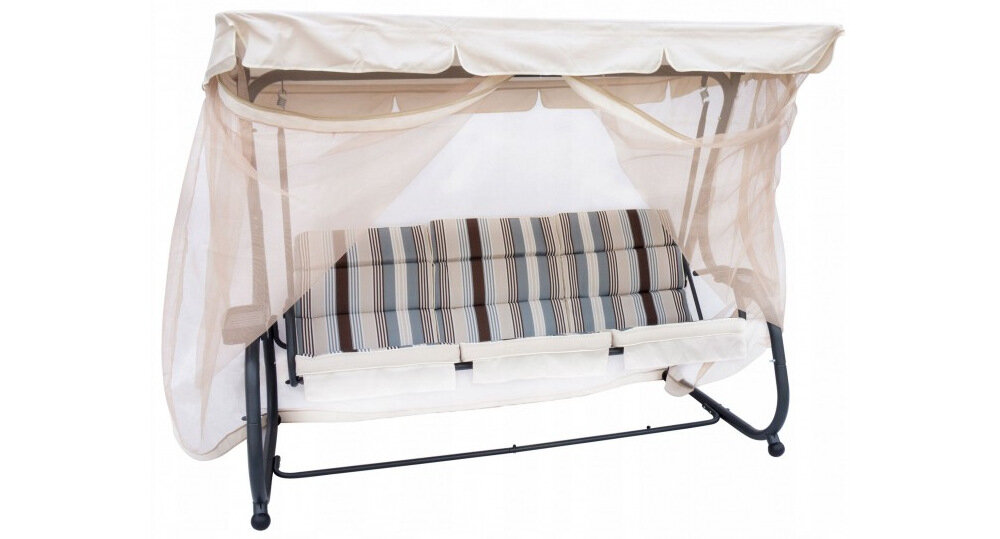 Huśtawka MIRPOL ogrodowa Ines solidna trwała stabilna bezpieczna z wysokiej jakości materiałów z wytrzymałej stali powłoka antykorozyjna odporna na warunki atmosferyczne obciążenie do 300 kg