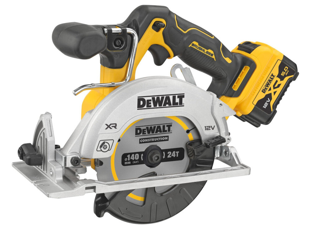 Pilarka tarczowa DEWALT DCS512P2 maksymalna grubość ciętego materiału do 47 cm maksymalna głębokość cięcia pod kątem 45 stopni do 33 mm pod kątem 90 stopni do 47 mm płynna regulacja kąta cięcia do 50 stopni