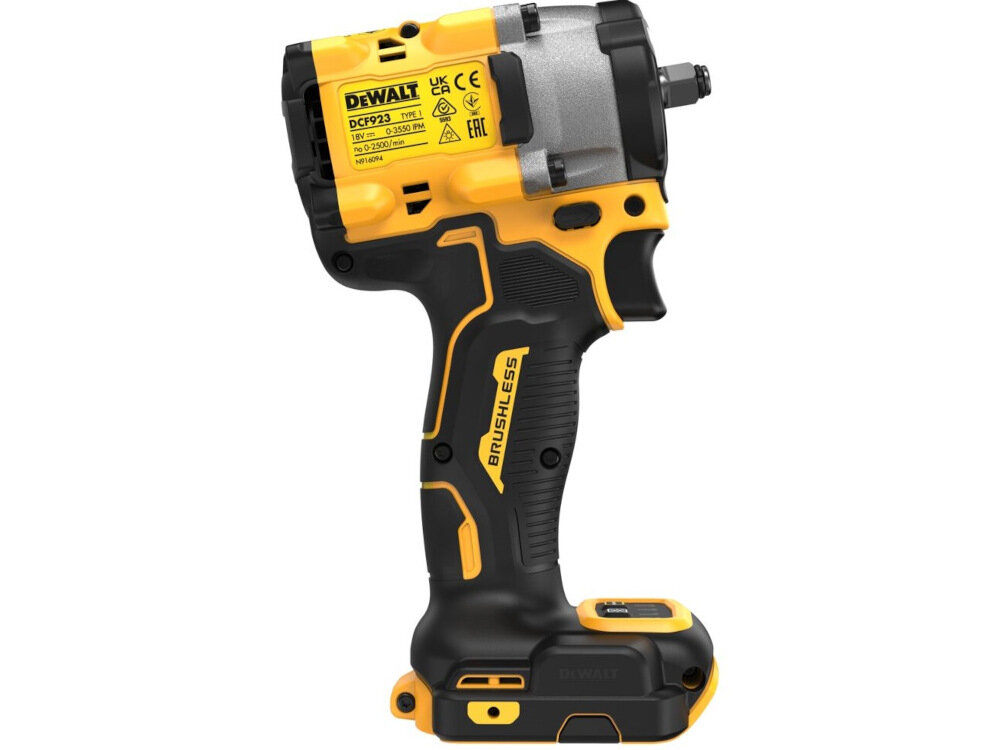 Klucz udarowy DEWALT DCF923N akumulator Li-Ion z serii 18V XR silnik bezszczotkowy maksymalna prędkośc obrotowa do 2500 obr/min maksymalny moment obrotowy do 402 Nm