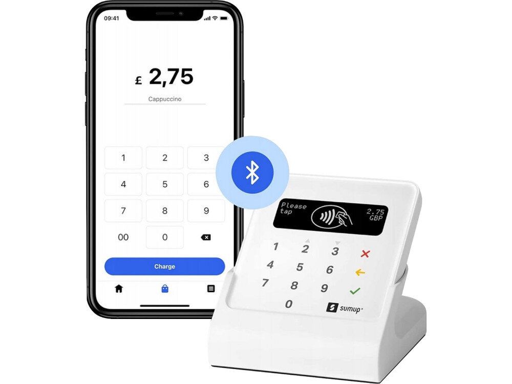 Terminal płatniczy SUMUP Air aplikacja łączność Bluetooth sterowanie