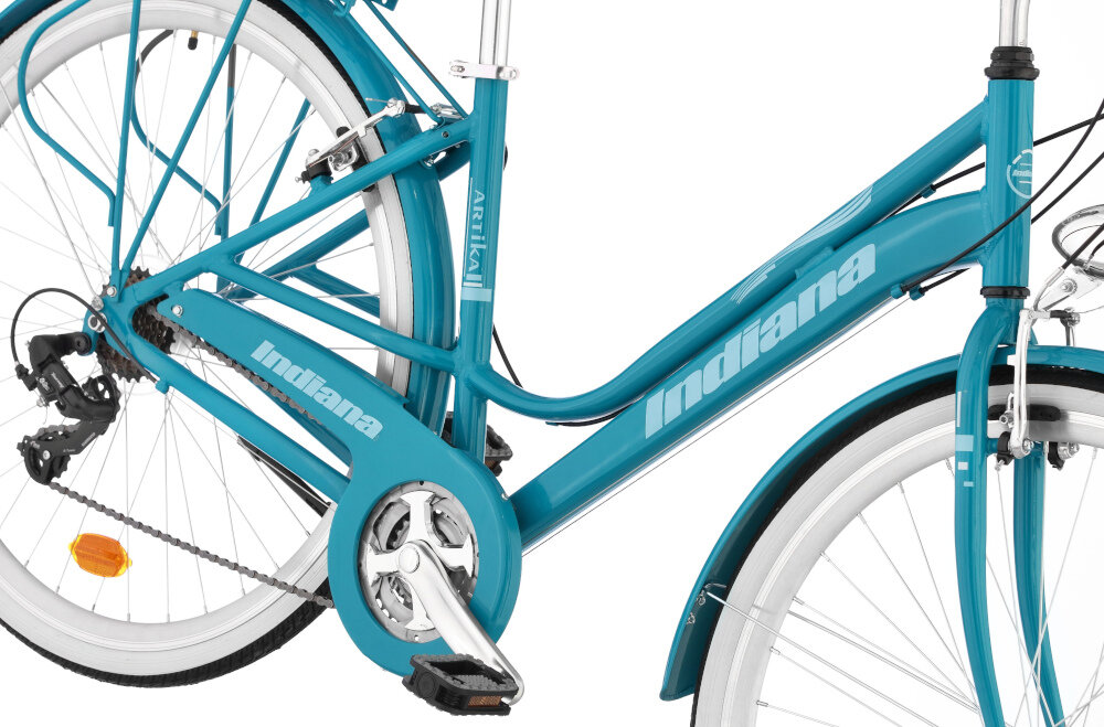 Rower miejski INDIANA Artika 21B 28 cali damski Szmaragdowy rama aluminiowa 18-calowa typu holenderskiego wybór rozmiaru ramy Twój wzrost mierzony w zrelaksowanej pozycji typ roweru dla osób o wzroście od 160 do 185 cm. 