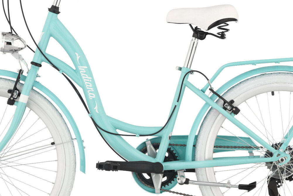 Rower młodzieżowy INDIANA Moena 24 cale dla dziewczynki Lazurowy odpowiednio wyselekcjonowane materiały 15-calowa stalowa rama ponadprzeciętna odporność na uszkodzenia mechaniczne i działanie czynników zewnętrznych wybór rozmiaru ramy wzrost dziecka mierzony w zrelaksowanej pozycji typ roweru kalkulator rozmiaru ramy