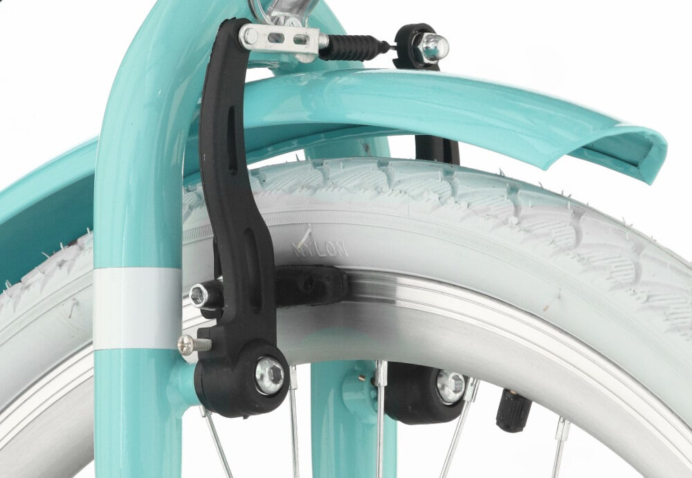 Rower młodzieżowy INDIANA Moena 24 cale dla dziewczynki Lazurowy hamulce typu V-Break na przód na tył bardzo szybki czas reakcji niemal bezawaryjne działają na każdej nawierzchni dziecko bezpiecznie się zatrzyma