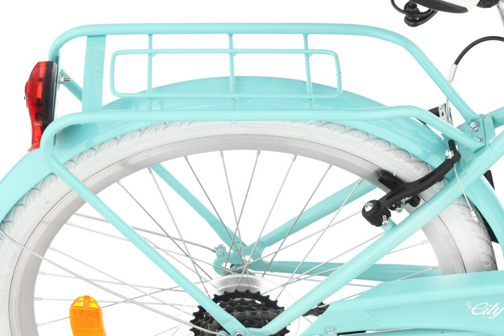 Rower młodzieżowy INDIANA Moena 24 cale dla dziewczynki Lazurowy szerokie aluminiowe błotniki bagażnik
